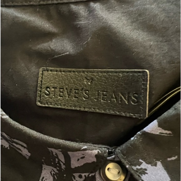 STEVE’S JEANS STRETCH  NAVY DESIGN DRESS SHORT SLEEVE SHIRT.  SIZE LARGE - Picture 8 of 9